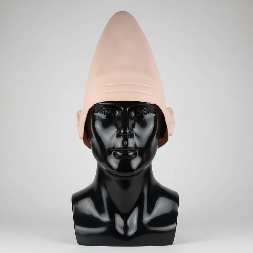 Halloween Conehead Costume Mask with Creepy Molded Ears and Forehead Wrinkles Latex Headpiece - Image 4