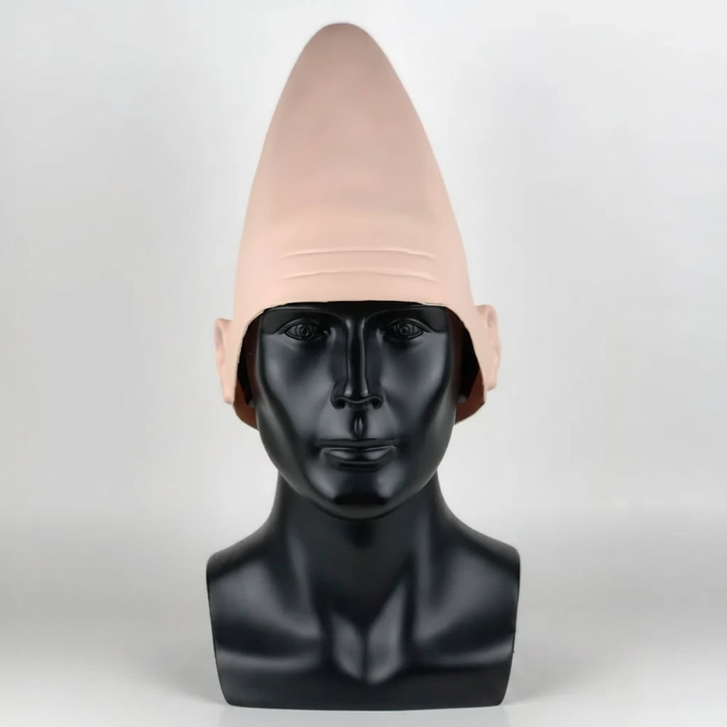 Halloween Conehead Costume Mask with Creepy Molded Ears and Forehead Wrinkles Latex Headpiece - Image 5