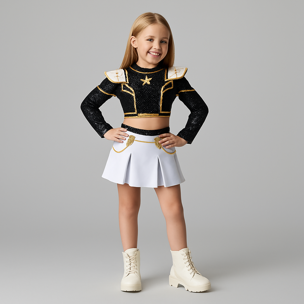 Halloween Cosplay Cheerleader Costume and Outfit Two Piece Set with Cropped Top Pleated Skirt - Image 1