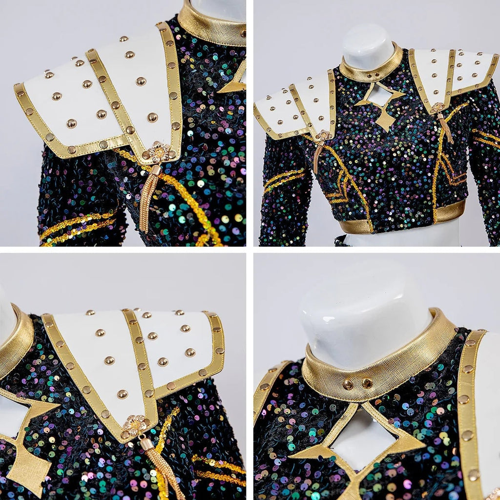Halloween Cosplay Cheerleader Costume and Outfit Two Piece Set with Cropped Top Pleated Skirt - Image 10