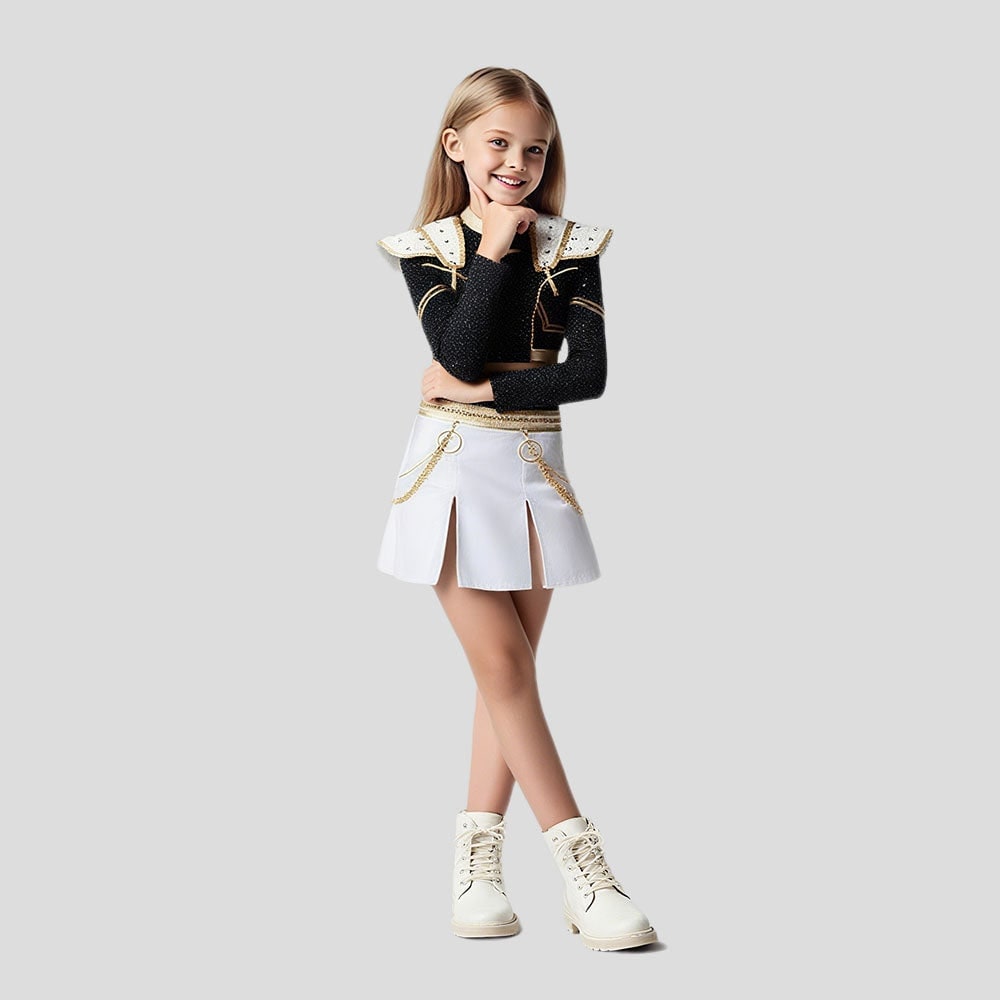 Halloween Cosplay Cheerleader Costume and Outfit Two Piece Set with Cropped Top Pleated Skirt - Image 3
