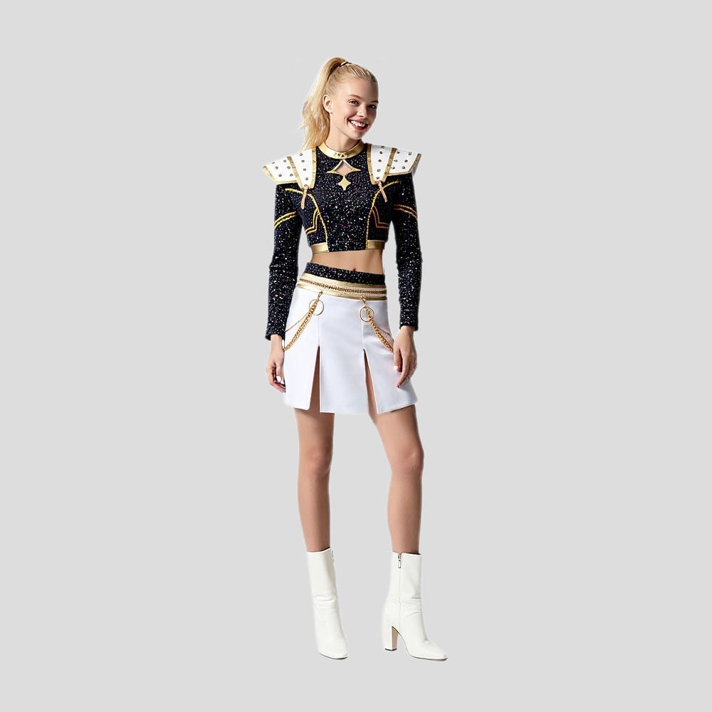 Halloween Cosplay Cheerleader Costume and Outfit Two Piece Set with Cropped Top Pleated Skirt - Image 4