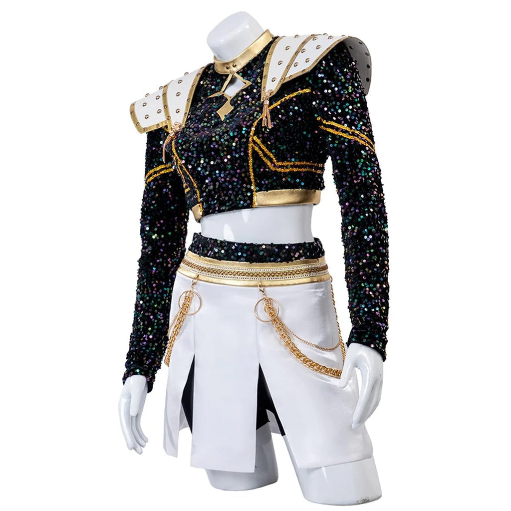 Halloween Cosplay Cheerleader Costume and Outfit Two Piece Set with Cropped Top Pleated Skirt - Image 8
