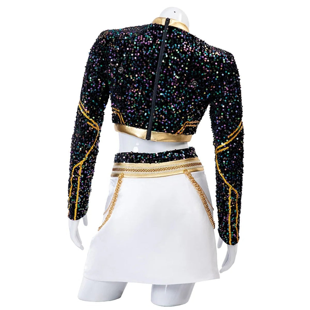 Halloween Cosplay Cheerleader Costume and Outfit Two Piece Set with Cropped Top Pleated Skirt - Image 9
