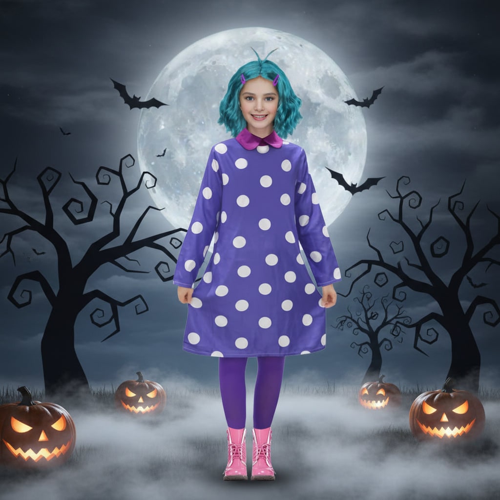 Halloween Cosplay Costume Character Dress with Polka Dot Pattern flying boy Collar - Image 1