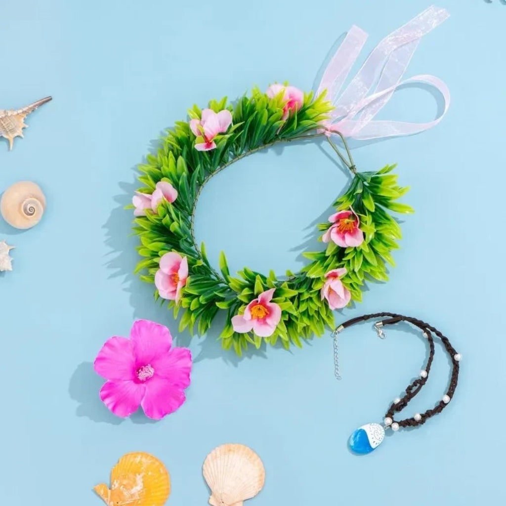 Halloween Costume Accessories Flower Crown and Necklace Set with Tropical and Beads - Image 2