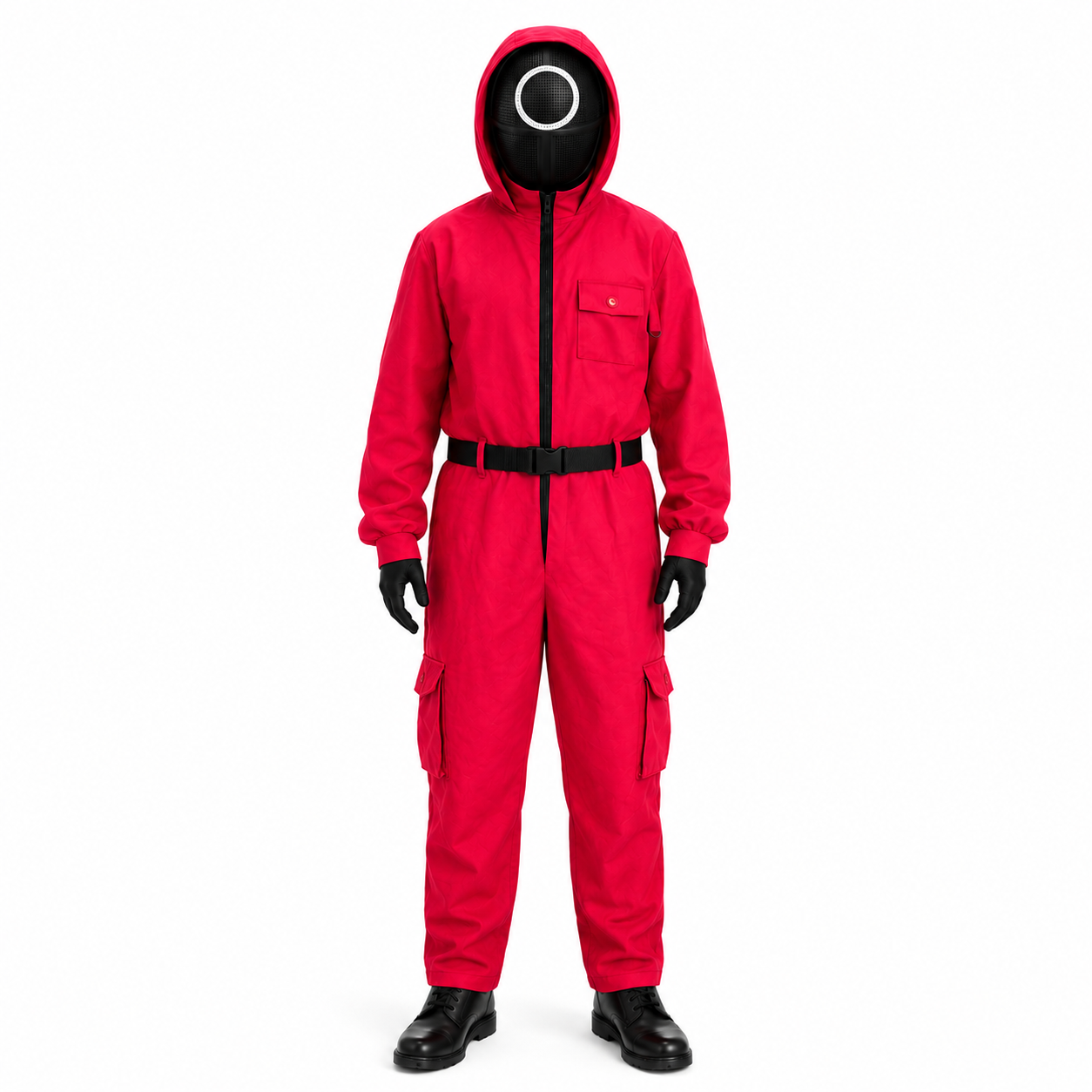 Halloween Costume Red Jumpsuit with Hooded and Belt for Cosplay Party Dress-Up - Image 2