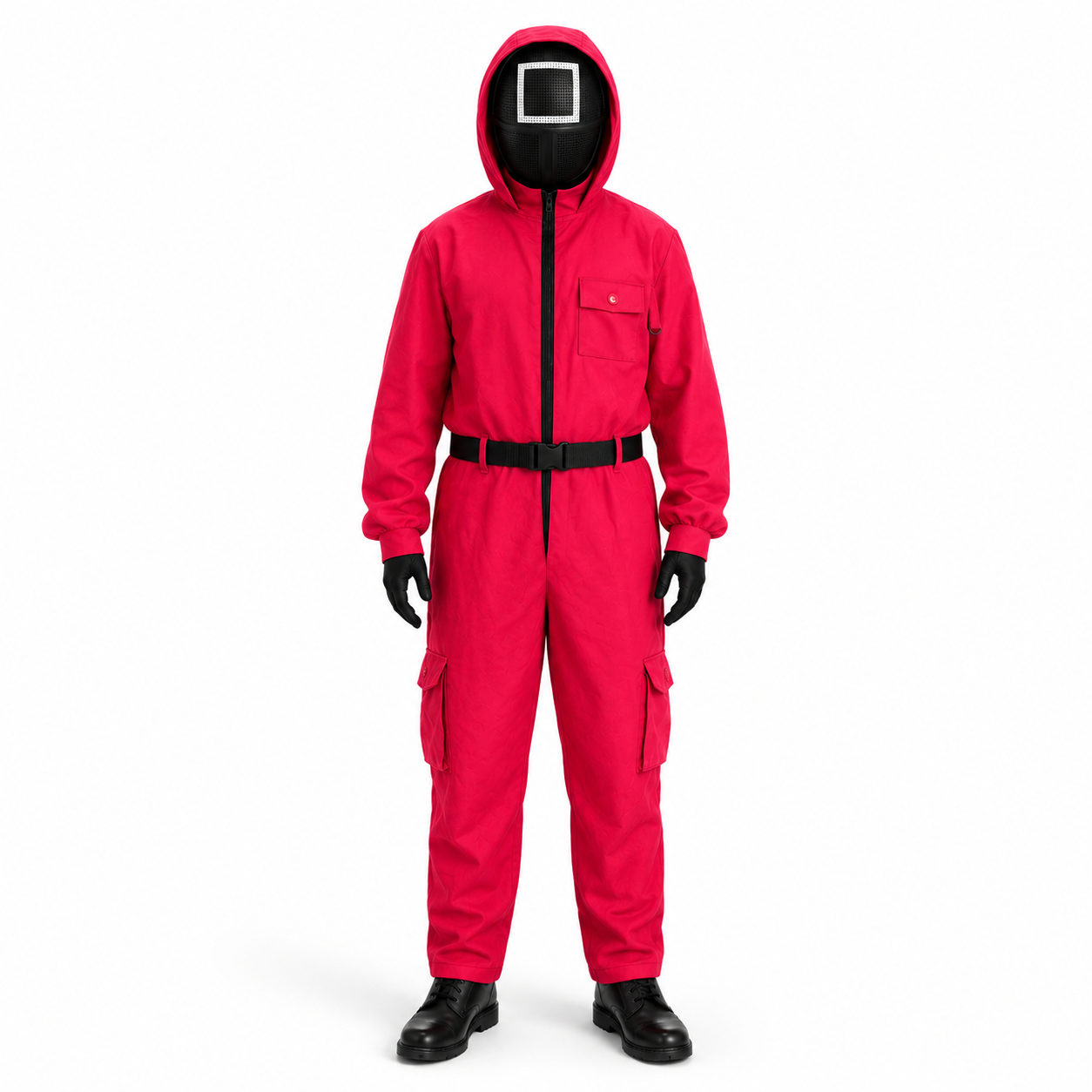 Halloween Costume Red Jumpsuit with Hooded and Belt for Cosplay Party Dress-Up - Image 3