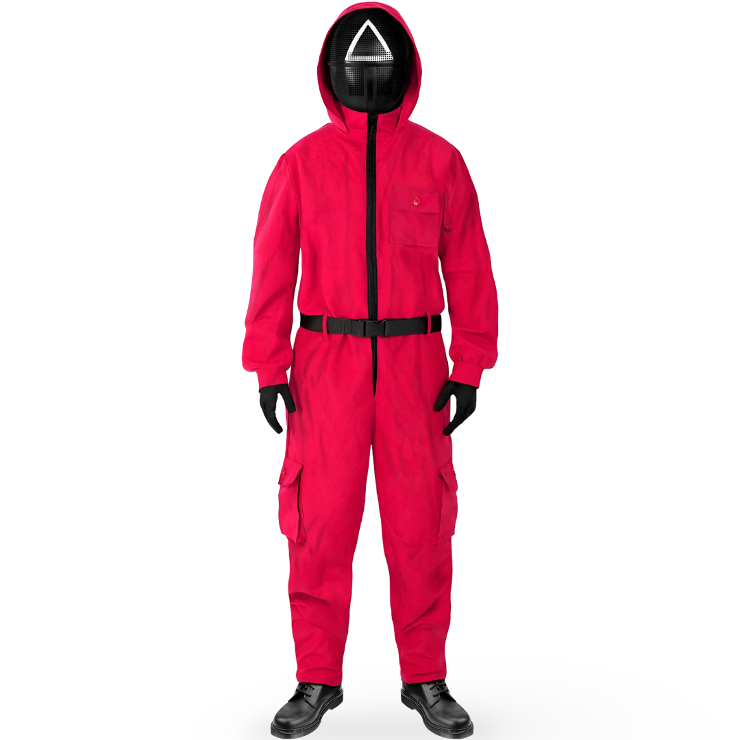 Halloween Costume Red Jumpsuit with Hooded and Belt for Cosplay Party Dress-Up - Image 4