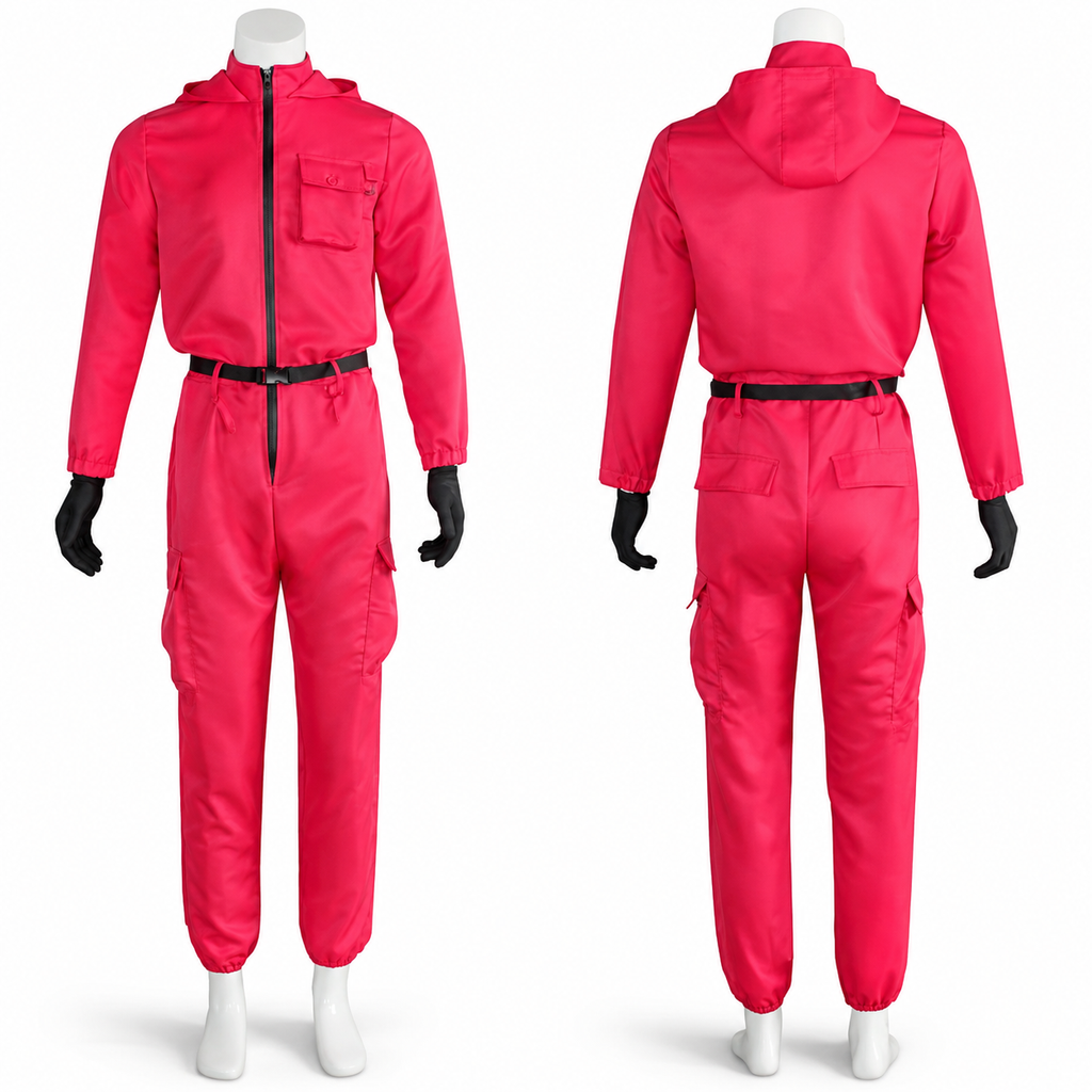 Halloween Costume Red Jumpsuit with Hooded and Belt for Cosplay Party Dress-Up - Image 5