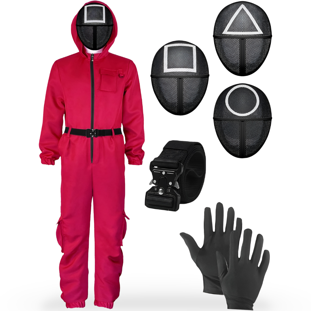 Halloween Costume Red Jumpsuit with Hooded and Belt for Cosplay Party Dress-Up - Image 9