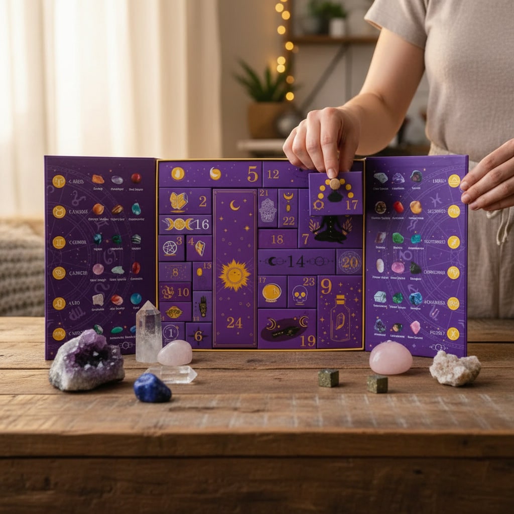 Halloween Crystal Advent Calendar 24 Day Countdown Box with Gemstones and Celestial Decorations - Image 1