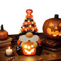 Halloween Decor Ceramic Gnome Tree with LED Lights Battery Operated Tabletop Figurine - Image 2