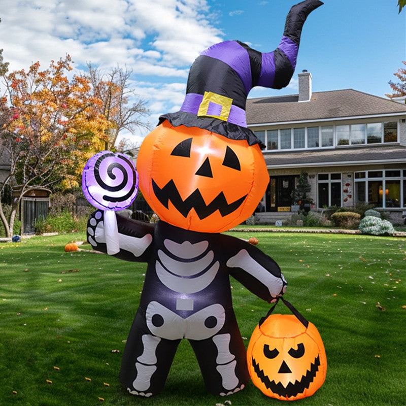 Halloween Decoration Inflatable Jack O Lantern Skeleton with LED Lights for Yard Party Prop - Image 1