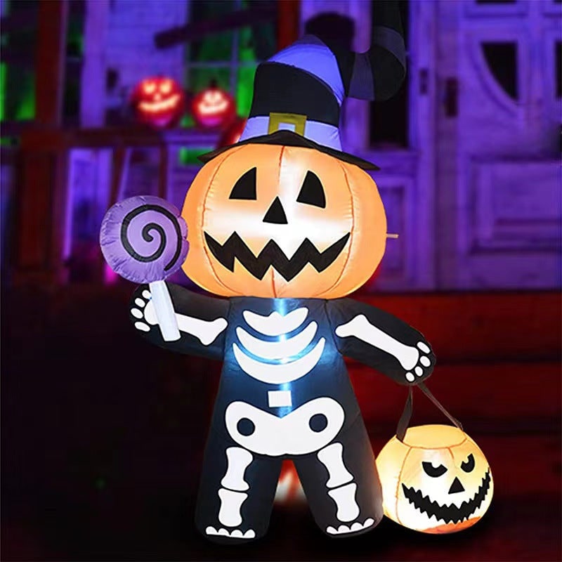 Halloween Decoration Inflatable Jack O Lantern Skeleton with LED Lights for Yard Party Prop - Image 2