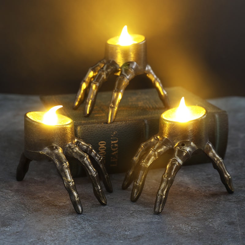 Halloween Decorations Flameless LED Candles Battery Operated and Skeleton Hand Prop T Light - Image 1