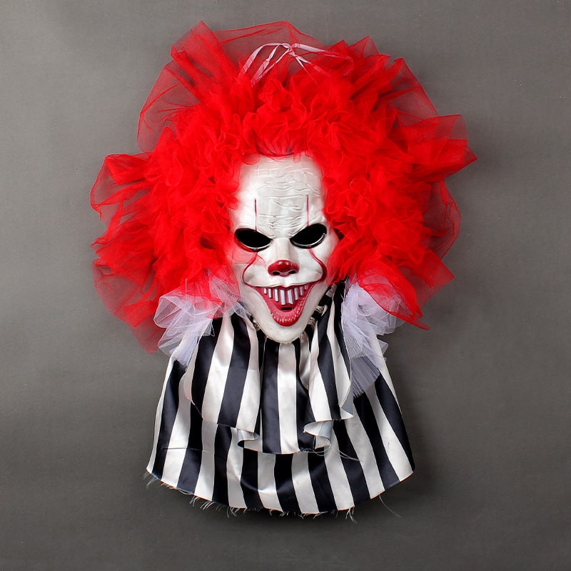 Halloween Decorations Outdoor Door Hanger Scary Clown Wreath Front Decor Lights - Image 1