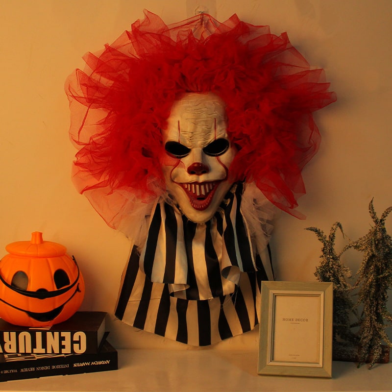 Halloween Decorations Outdoor Door Hanger Scary Clown Wreath Front Decor Lights - Image 3