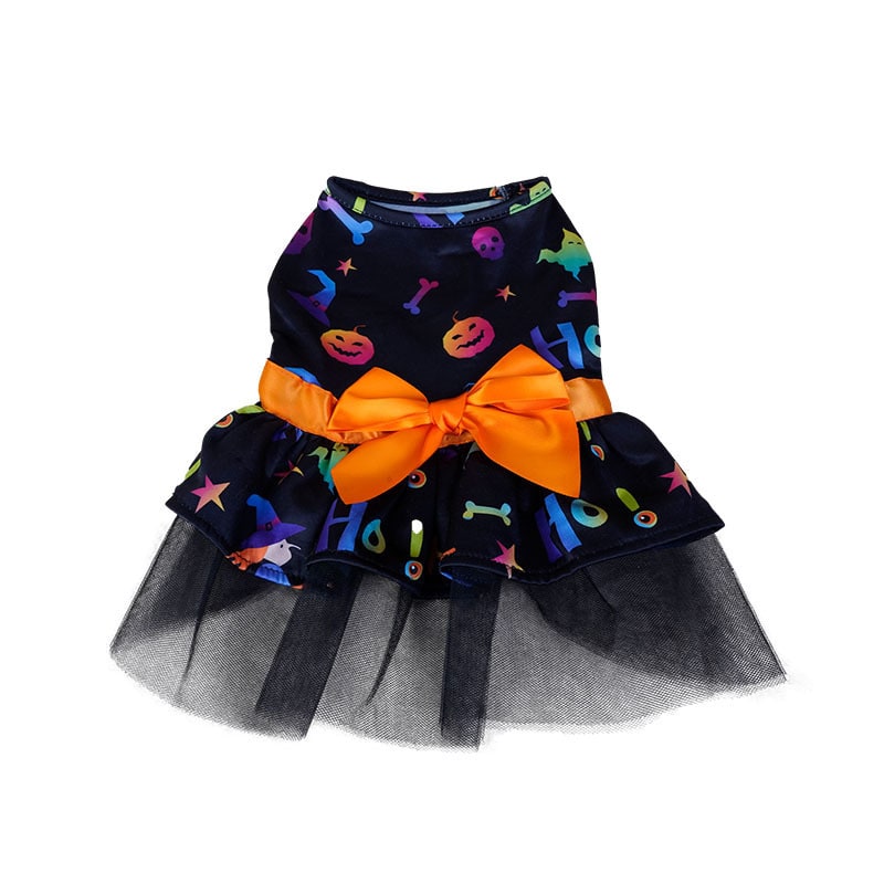 Halloween Dog Costume Dress with Tutu Skirt Satin Bow and Outfits for Pet Apparel - Image 1