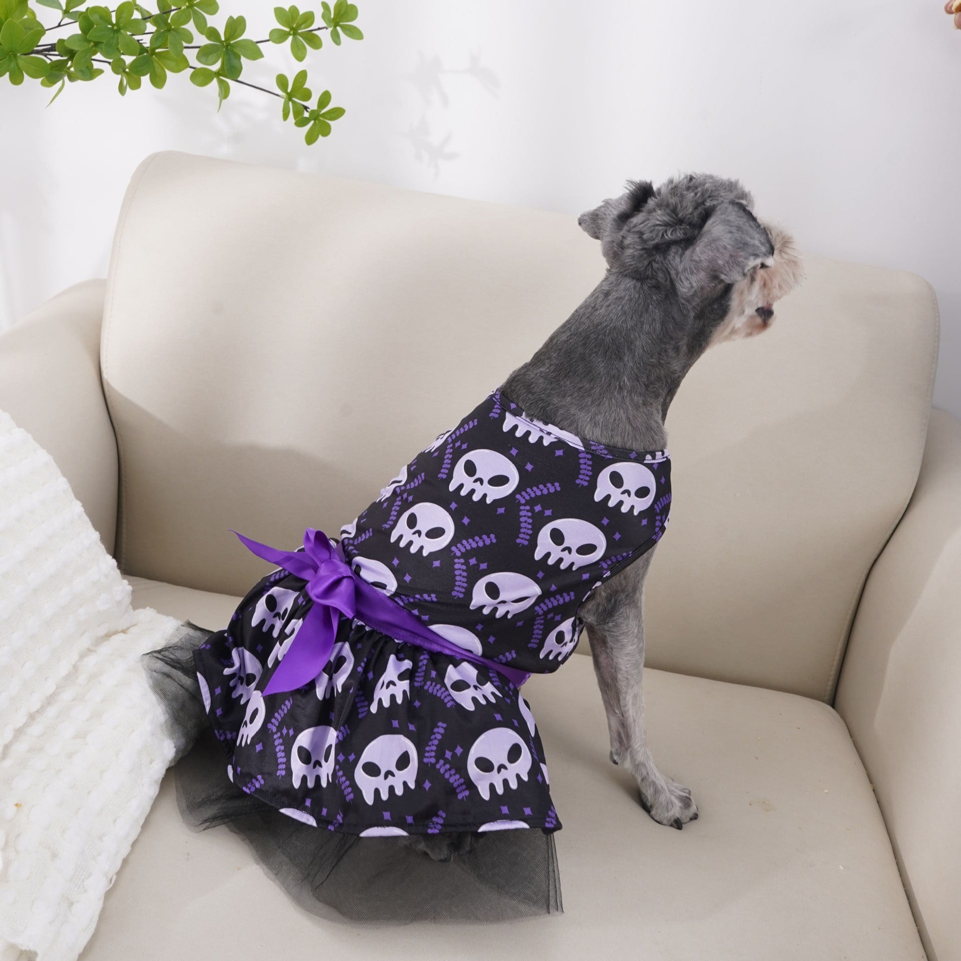Halloween Dog Costume Dress with Tutu Skirt Satin Bow and Outfits for Pet Apparel - Image 3