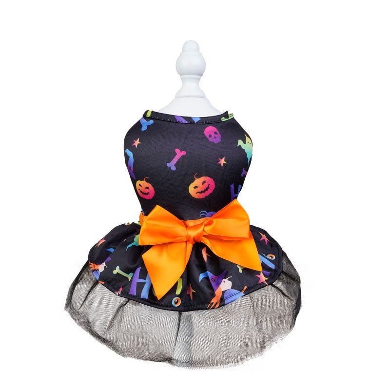 Halloween Dog Costume Dress with Tutu Skirt Satin Bow and Outfits for Pet Apparel - Image 4