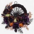Halloween Door Wreath with Black Roses Spiderweb and Glitter Ornaments for Indoor Decoration - Image 1