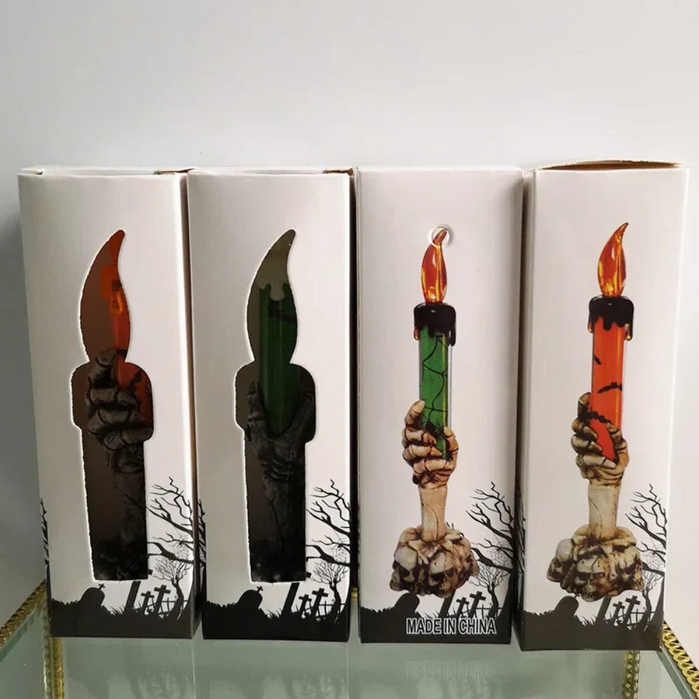 Halloween Flameless LED Taper Candle with Battery Operated Skeleton Hand Holder for Party Decoration - Image 6