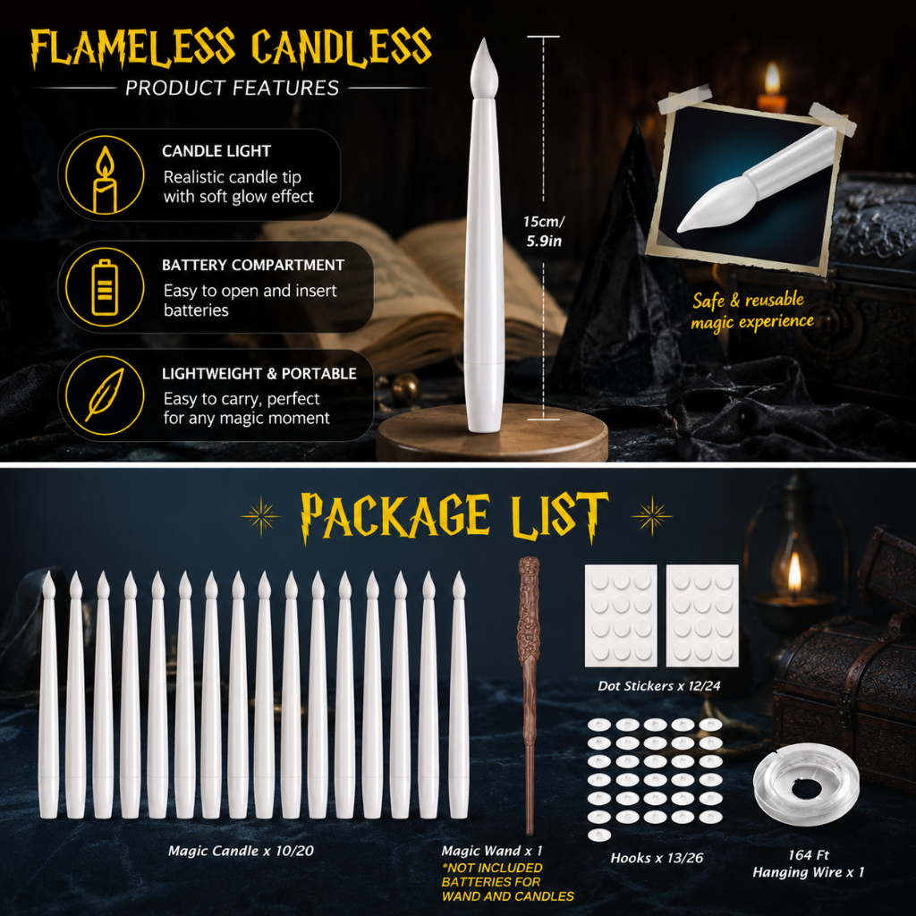 Halloween Flameless LED Taper Candles with Remote Control Battery Operated Floating Hanging - Image 4
