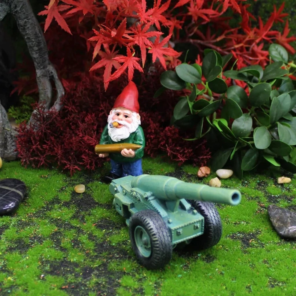 Halloween Funny Garden Gnome Figurine and Cannon Resin Miniature Set Solar - Image 3