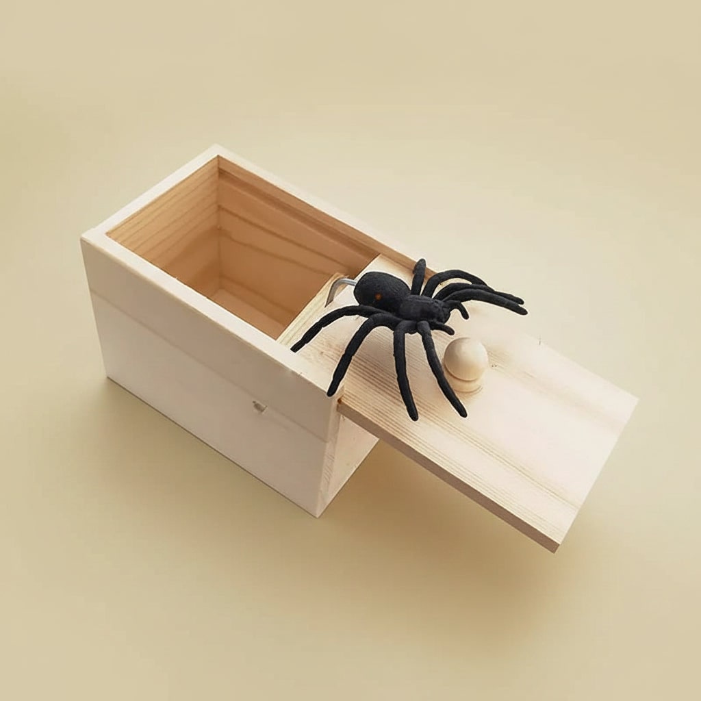 Halloween Gag Gift Boxes Funny Prank Spider Box with Jump Scare Mechanism Wooden Surprise - Image 1