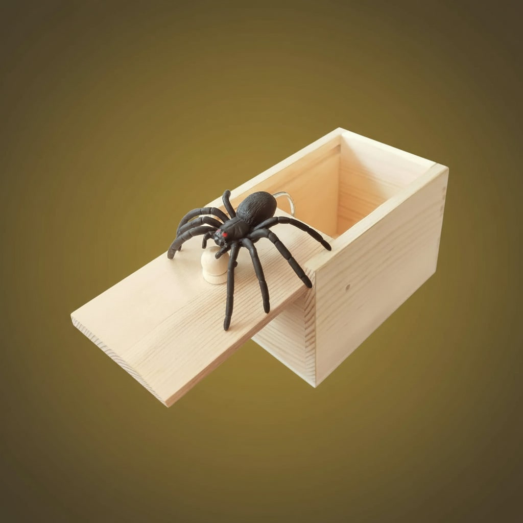 Halloween Gag Gift Boxes Funny Prank Spider Box with Jump Scare Mechanism Wooden Surprise - Image 2