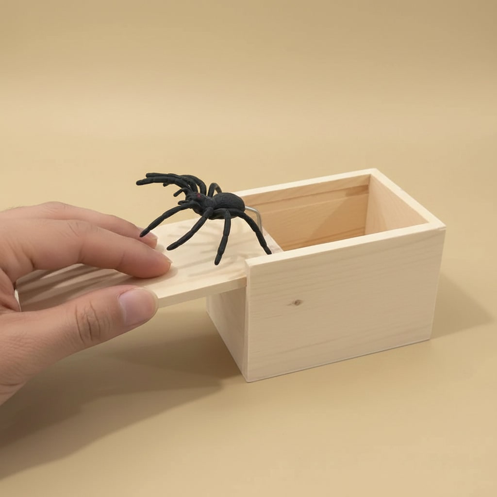 Halloween Gag Gift Boxes Funny Prank Spider Box with Jump Scare Mechanism Wooden Surprise - Image 7