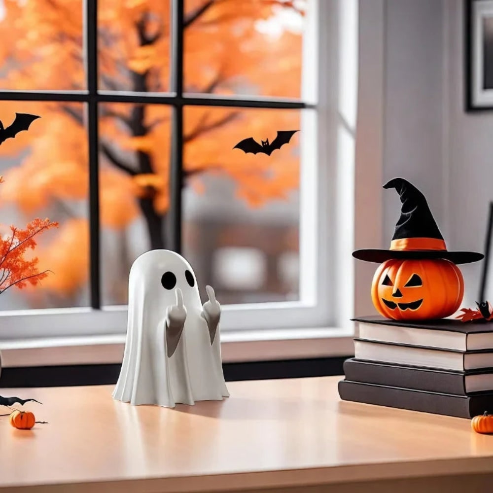 Halloween Ghost Decor Tabletop Figurine with Middle Finger Flipping Hands Inflatable - Image 3
