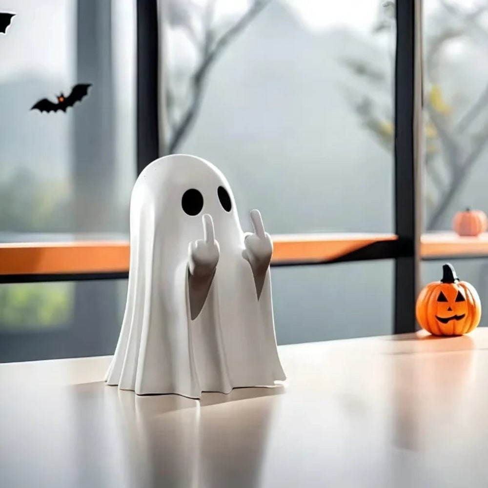 Halloween Ghost Decorations Figurine with Middle Finger Gesture Tabletop Statue for Party - Image 1