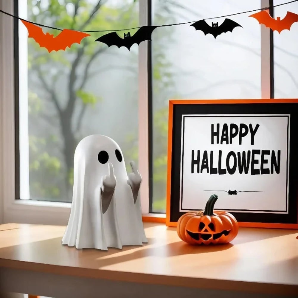 Halloween Ghost Decorations Figurine with Middle Finger Gesture Tabletop Statue for Party - Image 2