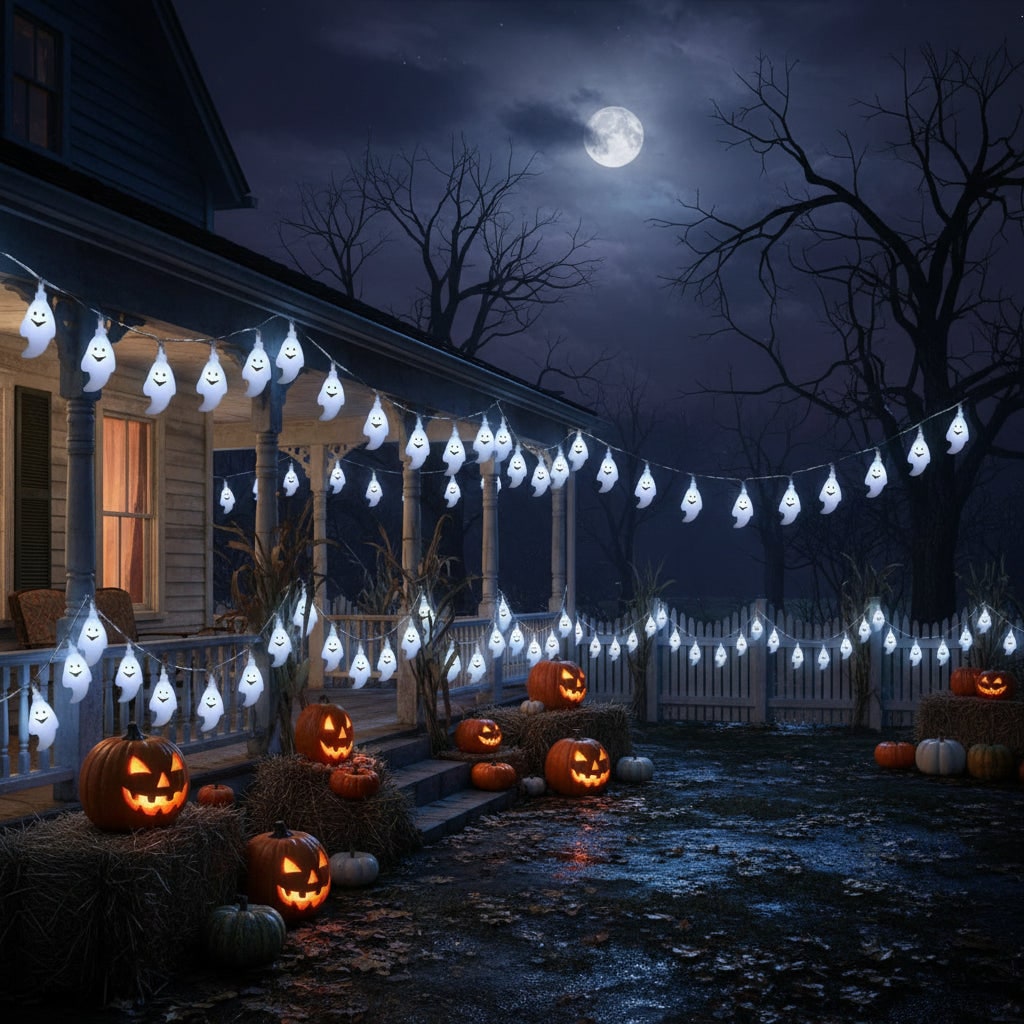 Halloween Ghost String Lights Battery Operated LED Outdoor Decoration for Patio and Yard Party - Image 2