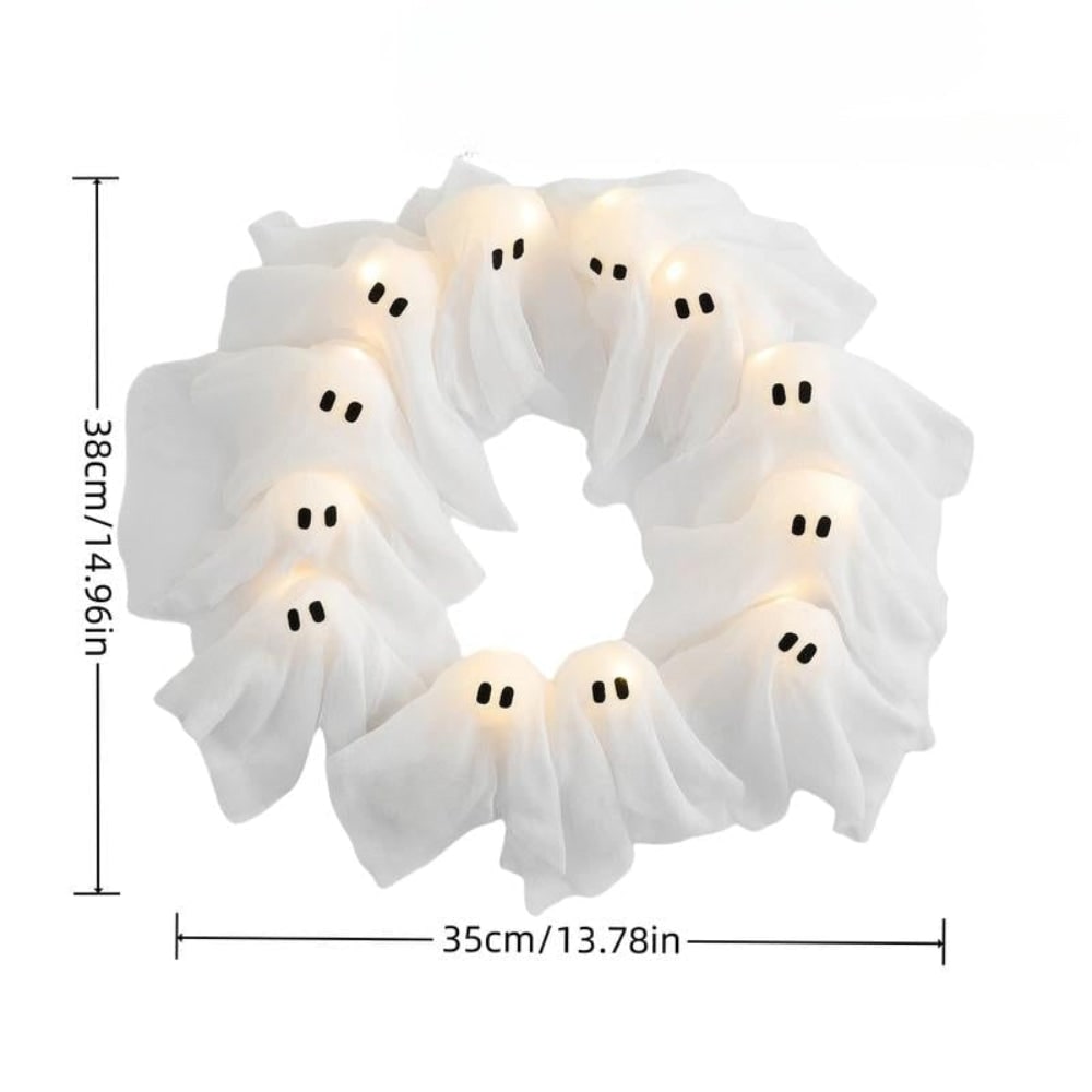 Halloween Ghost Wreath with LED Lights Black Gauze Door for Outdoor Decoration - Image 4