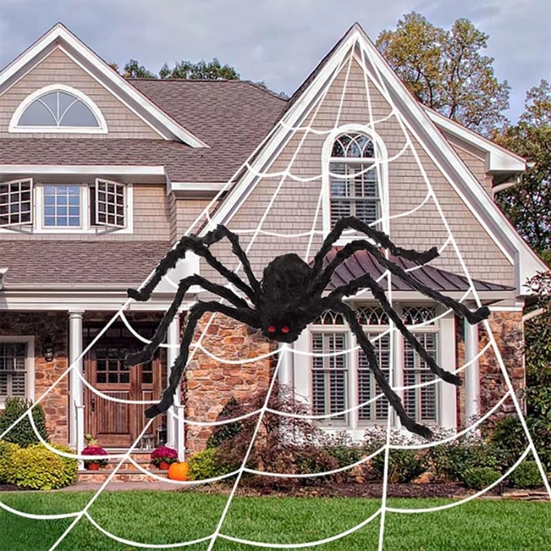 Halloween Giant Spider Decoration with Web and Poseable Legs for Outdoor Yard - Image 4
