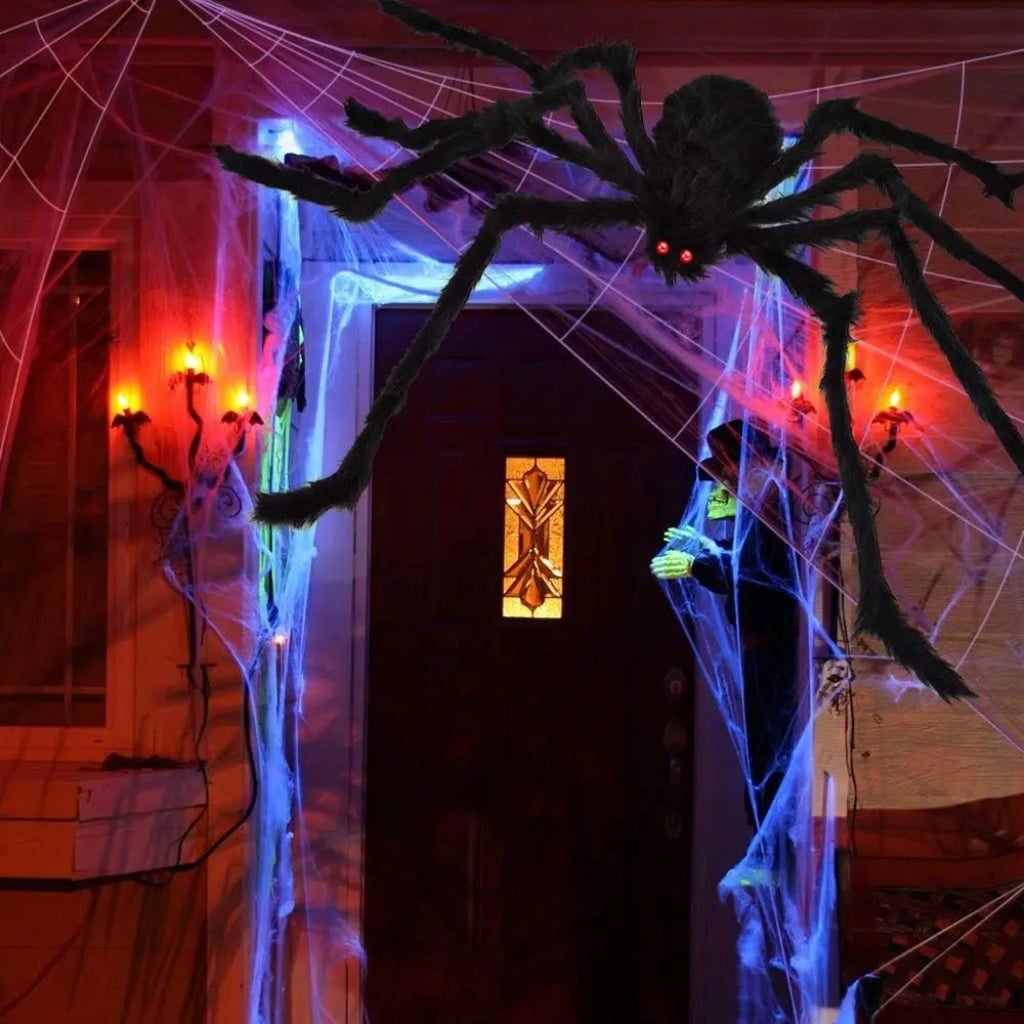 Halloween Giant Spider Web Decoration with Poseable Fuzzy and Rope for Outdoor Yard - Image 3