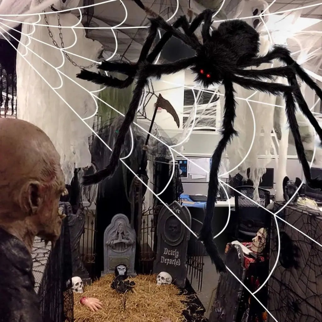 Halloween Giant Spider Web Decoration with Poseable Fuzzy and Rope for Outdoor Yard - Image 4