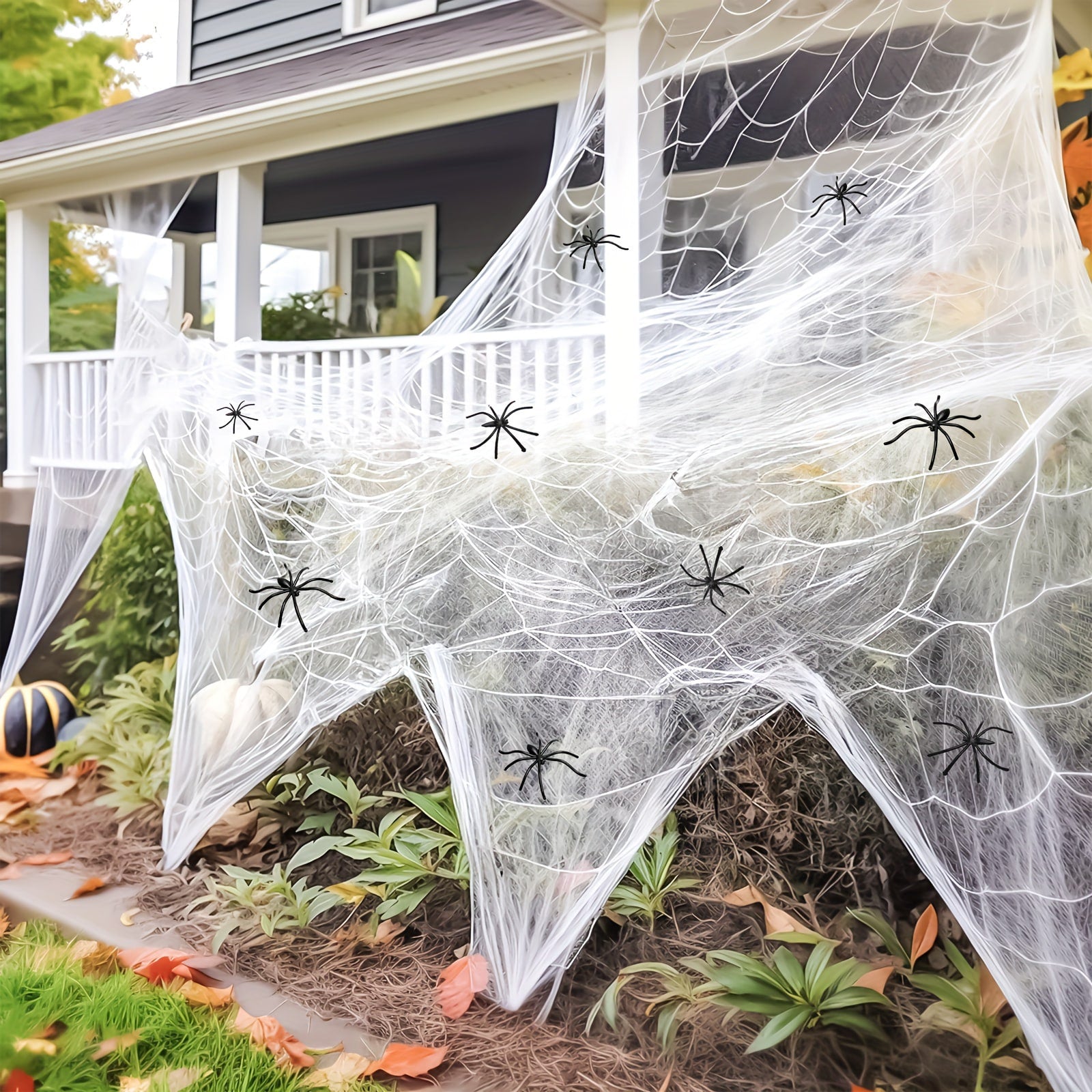 Halloween Giant Spider Web Decoration with Stretchy Cobweb and Fake for Indoor Outdoor Party - Image 1