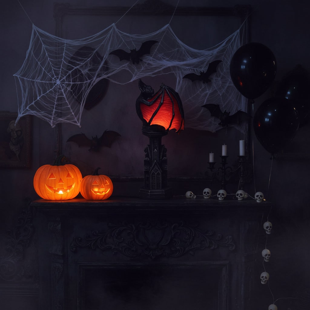 Halloween Gothic Bat Table Lamp with Battery Powered LED Light and Translucent Red Wings - Image 2