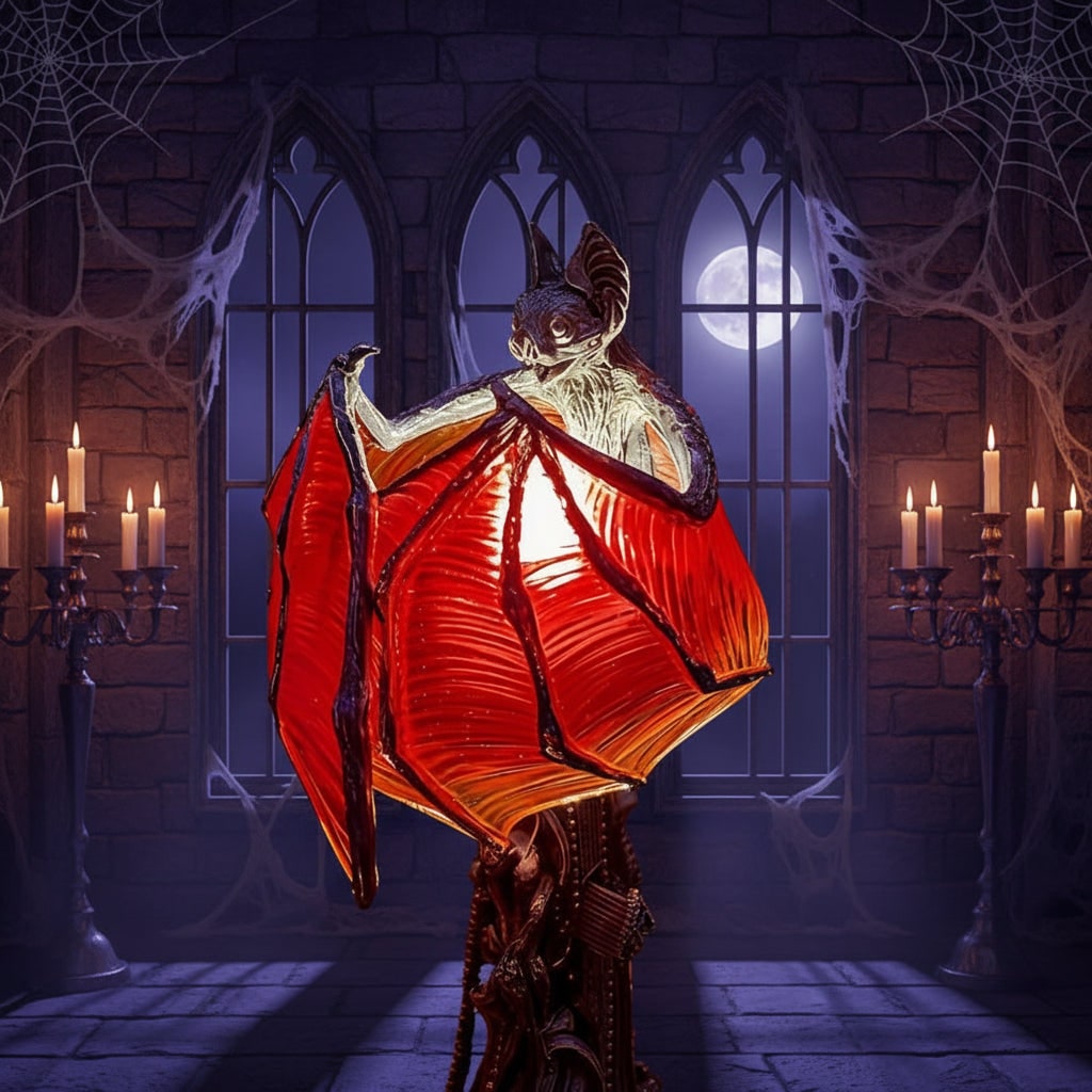 Halloween Gothic Bat Table Lamp with Battery Powered LED Light and Translucent Red Wings - Image 3