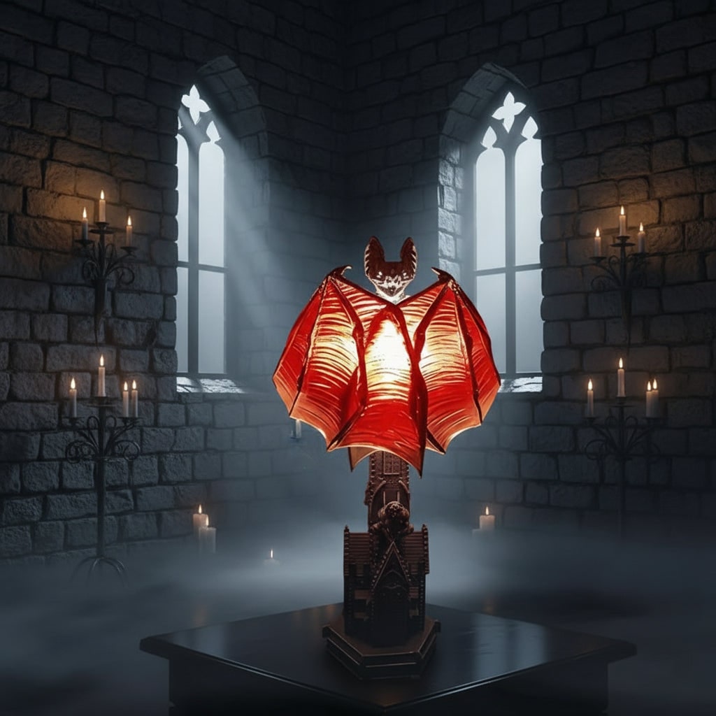 Halloween Gothic Bat Table Lamp with Battery Powered LED Light and Translucent Red Wings - Image 4