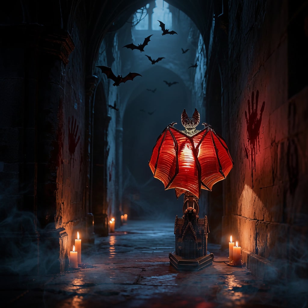 Halloween Gothic Bat Table Lamp with Battery Powered LED Light and Translucent Red Wings - Image 5