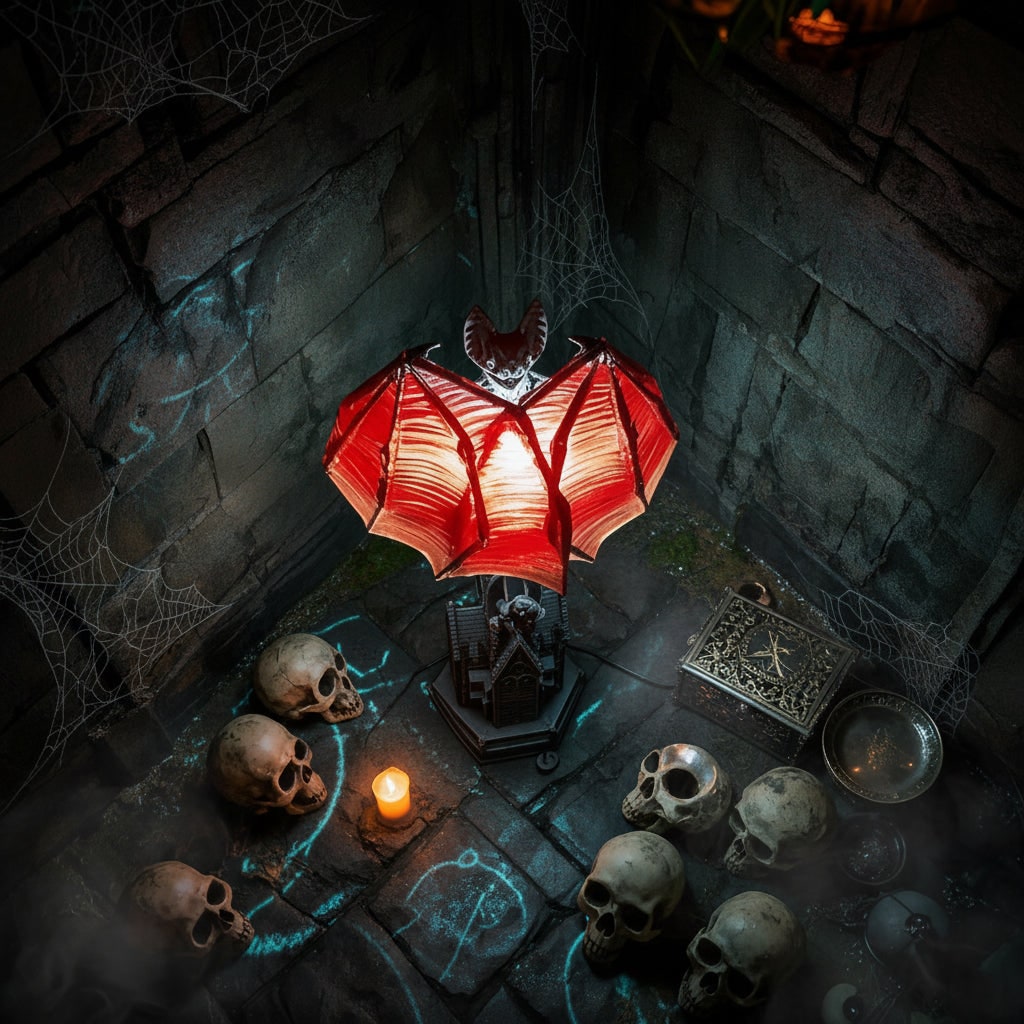 Halloween Gothic Bat Table Lamp with Battery Powered LED Light and Translucent Red Wings - Image 6