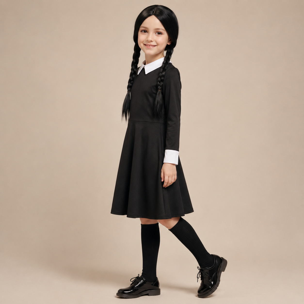 Halloween gothic schoolgirl Costume Dress with White Collar and Braided Cosplay Outfit - Image 1