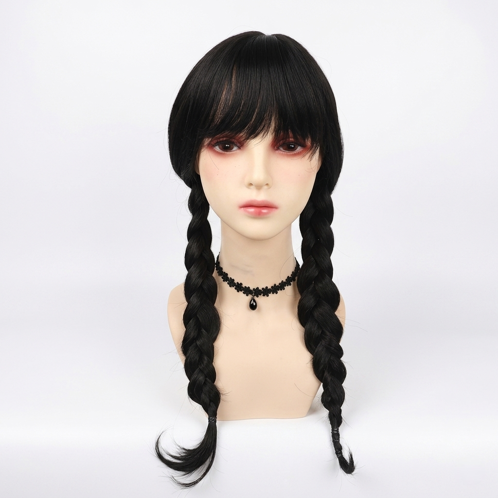 Halloween gothic schoolgirl Costume Dress with White Collar and Braided Cosplay Outfit - Image 3