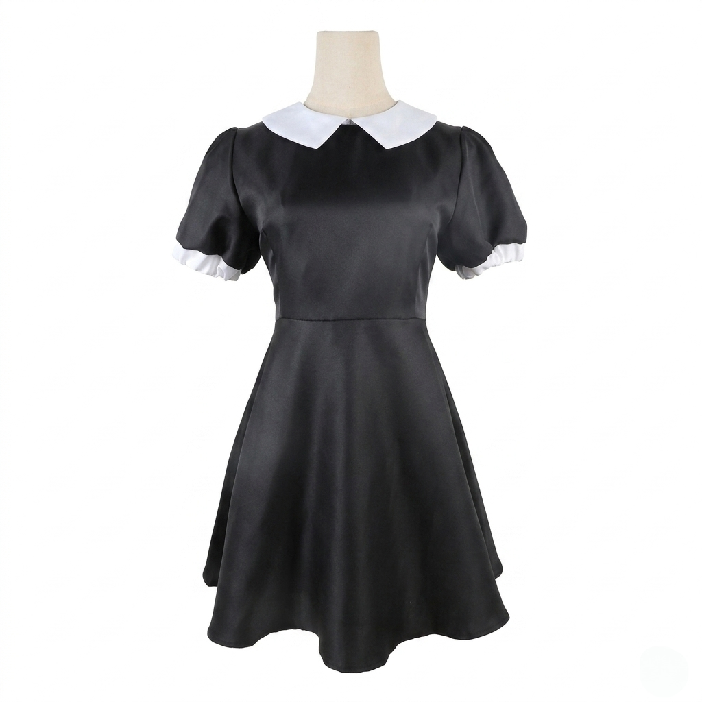 Halloween gothic schoolgirl Costume Dress with White Collar and Braided Cosplay Outfit - Image 6