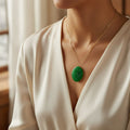 Halloween Green Jade Stone Pendant Necklace Large Charm - Image 1